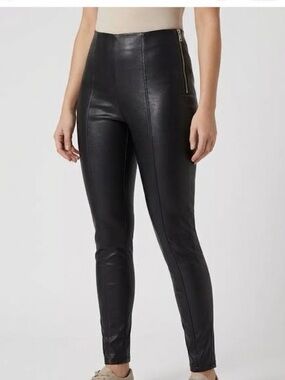 New Look Faux Leather Leggings Black High Waisted Side Zip Skinny Pants US 6